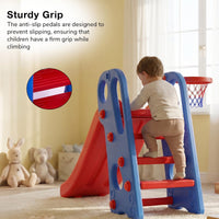 Baybee Garden Baby Slide for Kids with Basketball Hoop | Perfect Mini Playground Sliding for Babies with Handrails | Baby Play Area Indoor Setup | Outdoor Slider for Kids 2 to 5 Years (Orange)
