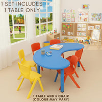 HerHome Moon Table with 5 Chairs for Kids - Table with 54 inch Length with 5 Chairs - Study Table for Kids at Home or School (Green)