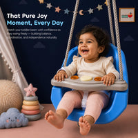 eHomeKart Baby Swing for Kids | 31x35x39 cm Ergonomic High Back Wide Front Bar | 25kg Capacity Non-Musical Swing | Safe & Sturdy Indoor Outdoor Toddler Swing | Easy Installation | Boys & Girls (Blue)