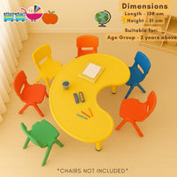 eHomeKart Plastic Moon Table - Front Round Table for Kids - Perfect for Home - (53 x 20 x 20 inches) - Colour May Vary - Chairs NOT Included (Yellow)