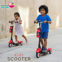 Fun Ride Kids Scooter - Rush Three Wheel Kick Scooters for Boys and Girls with Sipper, Bell, Adjustable Height and Rear Brake - 3 Wheels Skate for Age 3-10 Years (Black)