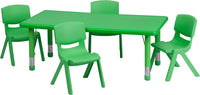 Little Fingers 24''W x 48''L Rectangular Green Plastic Height Adjustable Activity Table Set with 4 Chairs