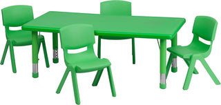 Little Fingers 24''W x 48''L Rectangular Green Plastic Height Adjustable Activity Table Set with 4 Chairs