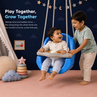 eHomeKart Baby Swing for Kids | 31x35x39 cm Ergonomic High Back Wide Front Bar | 25kg Capacity Non-Musical Swing | Safe & Sturdy Indoor Outdoor Toddler Swing | Easy Installation | Boys & Girls (Blue)