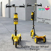 Fun Ride Kids Scooter - Rush Three Wheel Kick Scooters for Boys and Girls with Sipper, Bell, Adjustable Height and Rear Brake - 3 Wheels Skate for Age 3-10 Years (Black)