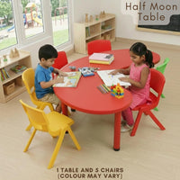 HerHome Moon Table with 5 Chairs for Kids - Table with 54 inch Length with 5 Chairs - Study Table for Kids at Home or School (Green)