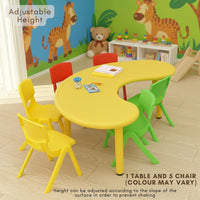 HerHome Moon Table with 5 Chairs for Kids - Table with 54 inch Length with 5 Chairs - Study Table for Kids at Home or School (Green)
