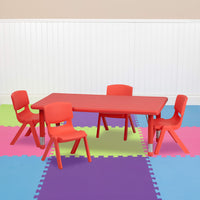 Little Fingers 24''W x 48''L Rectangular Green Plastic Height Adjustable Activity Table Set with 4 Chairs