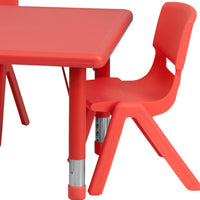 Little Fingers 24''W x 48''L Rectangular Green Plastic Height Adjustable Activity Table Set with 4 Chairs