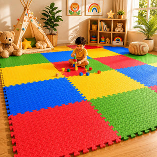 eHomeKart 12mm Thick EVA Foam Interlocking Floor Mat | Set of 40 Tiles 160 Sq Ft | Eva Play Mat for Kids | Non-Toxic Waterproof Foam Flooring for Baby Crawling & Play Area | Gym Yoga Mat | Indoor Outdoor | Multicolor (40 TILES 160 SQ.FT.)