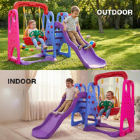 Baybee 4 in 1 Jumbo Baby Swing & Slides for Kids | Perfect Outdoor Sliding with Basketball Set, Anti Slip Steps & Climbing | Baby Play Area Indoor Setup | Freestanding Slider for Kids 2 to 5 Years