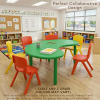 HerHome Moon Table with 5 Chairs for Kids - Table with 54 inch Length with 5 Chairs - Study Table for Kids at Home or School (Green)
