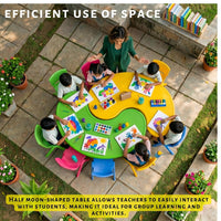 eHomeKart Kids Half-Moon Table Set of 2 with 10 Chairs – Front Round Shape, Perfect for Home Use (53 x 20 x 20 inches) for Kids with Set of 10 Chairs- Perfect Fort Home
