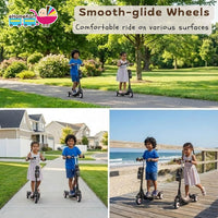Fun Ride Kids Scooter - Rush Three Wheel Kick Scooters for Boys and Girls with Sipper, Bell, Adjustable Height and Rear Brake - 3 Wheels Skate for Age 3-10 Years (Black)