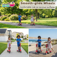 Fun Ride Kids Scooter - Rush Three Wheel Kick Scooters for Boys and Girls with Sipper, Bell, Adjustable Height and Rear Brake - 3 Wheels Skate for Age 3-10 Years (Black)