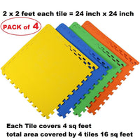 Eva Kid's Interlocking Multi Color Play Mat - 10 Mm Thickness - Set Of 4 Tiles - 60 Cm X 60 Cm Each Tile