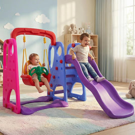 Baybee 4 in 1 Jumbo Baby Swing & Slides for Kids | Perfect Outdoor Sliding with Basketball Set, Anti Slip Steps & Climbing | Baby Play Area Indoor Setup | Freestanding Slider for Kids 2 to 5 Years