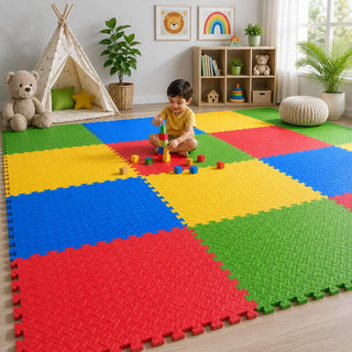 eHomeKart 10mm Thick EVA Foam Interlocking Floor Mat | Set of 40 Tiles 160 Sq Ft | Eva Play Mat for Kids | Non-Toxic Waterproof Foam Flooring for Baby Crawling & Play Area | Gym Yoga Mat | Indoor Outdoor | Multicolor (40 TILES 160 SQ.FT)
