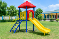 Illustrative colorful outdoor multiplay station in a sunny school play yard