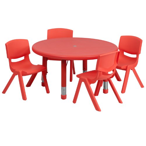 Little Fingers 45'' Round Red Plastic Activity Table Set with Chairs