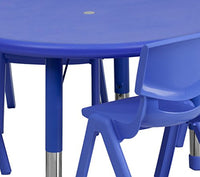 Little Fingers 45'' Round Blue Plastic Height Adjustable Activity Table Set with 4 Chairs