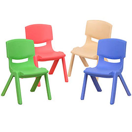 Little Fingers 4 Pack Plastic Stackable School Chairs with 10.5" Seat Height, Assorted Colors
