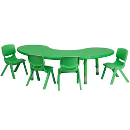 Little Fingers  35''W x 65''L Half-Moon Green Plastic Height Adjustable Activity Table Set with 4 Chairs