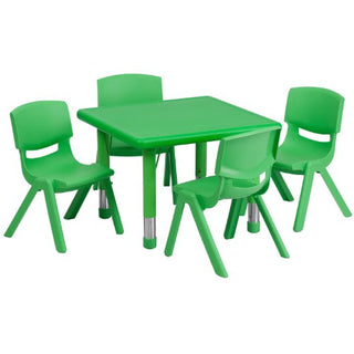 Little Fingers 24'' Square Plastic Activity Table Set with 4 Chairs - Green